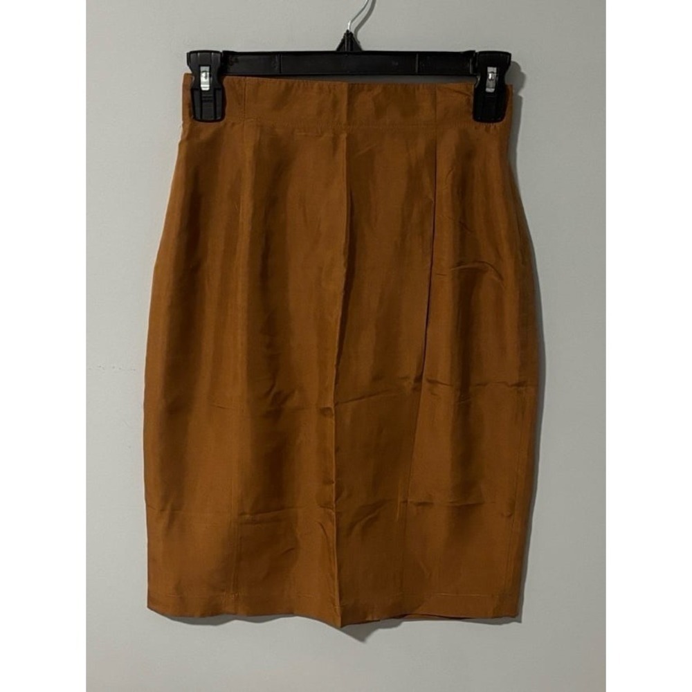 Vintage 100% Silk‎ Pencil Skirt Brown Petite 4 High Waist Lined Business Casual